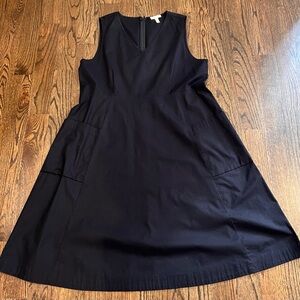 Eileen Fisher Black V-neck Cotton Dress withy Pockets (sz XL)